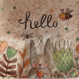 Cute Animal pillow cover Print Fabric with 'Hello' Text, Easter